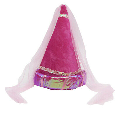 Pink Fairy Princess Cone Hat Veil Women Girl Kid Plush Party Costume Accessory