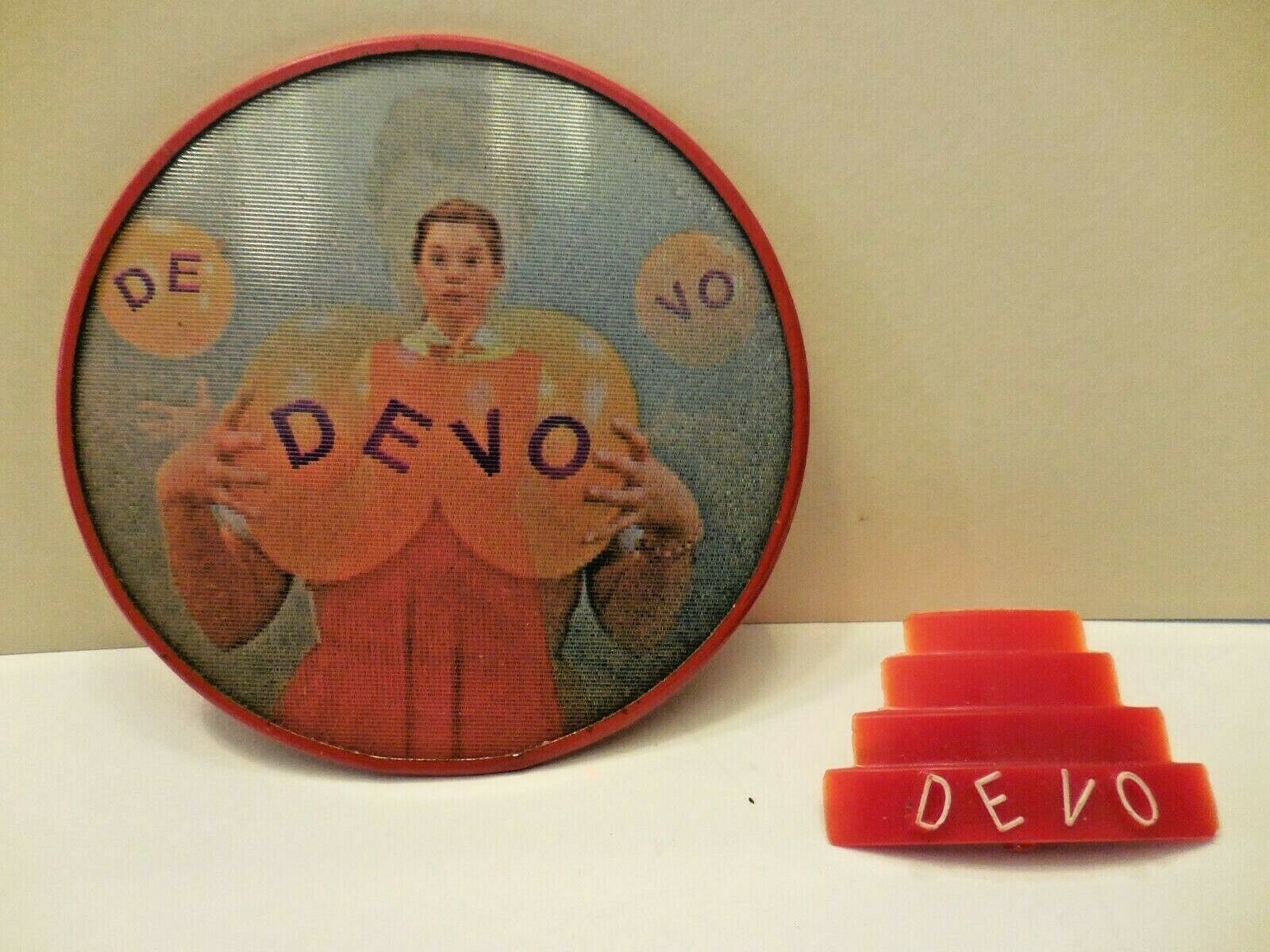 Vtg 1978 Devo Vari-vue Flicker Pin Button & Plastic Energy Dome Pin - 2 Pcs