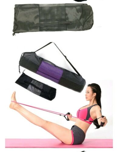 Black Yoga Mat Bag Exercise Fitness Carrier Nylon Mesh Washable Adjustable Strap