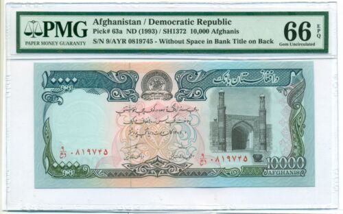 Afghanistan 1993 10,000 Afghanis Bank Note Gem Unc 66 Epq Pmg