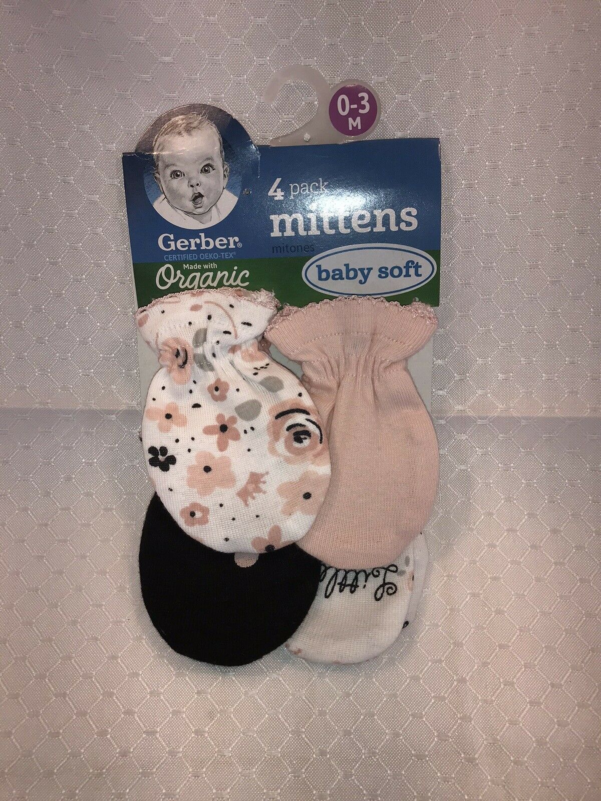 New Gerber 4 Pack Baby Girl Scratch Mittens Gloves 0-3 Months Princess Pink Blac