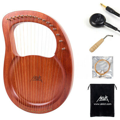 Aklot Lyre Harp 16 String Solid Mahogany With Pickup Tuning Harmer Carry Bags