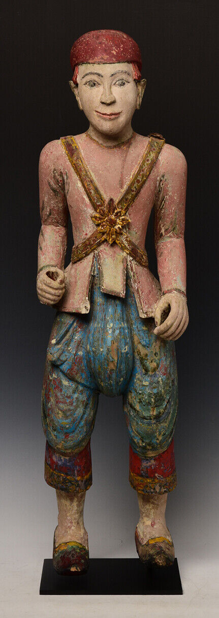 19th Century, Mandalay, Antique Burmese Wooden Standing Figure