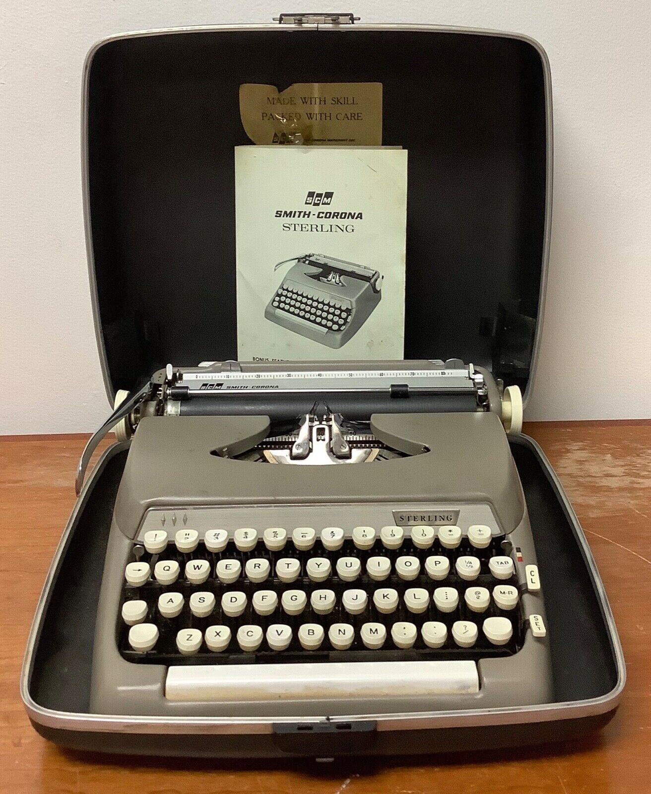 Smith-corona Sterling Gray Portable Typewriter With Carrying Case
